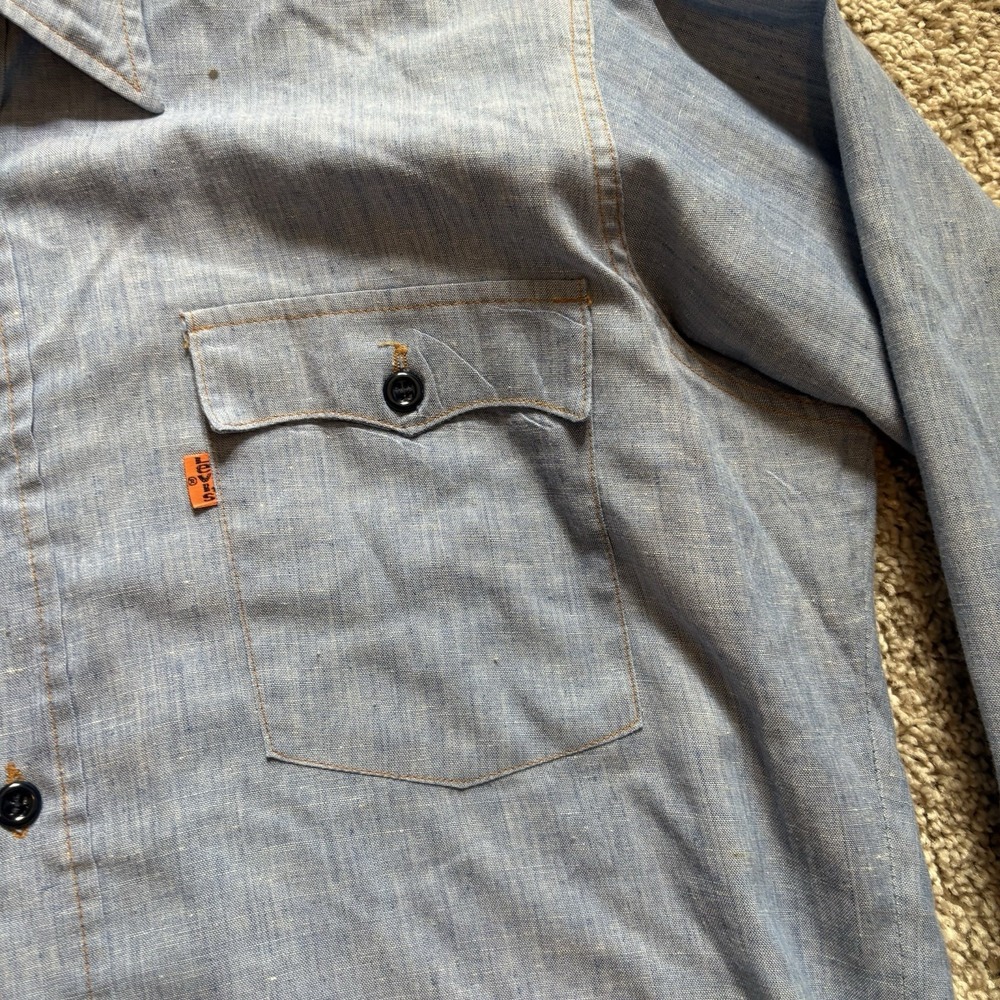 Vintage 70s Levis Orange Tab Chambray Shirt Mens Size Large USA Made Denim - Picture 7 of 10